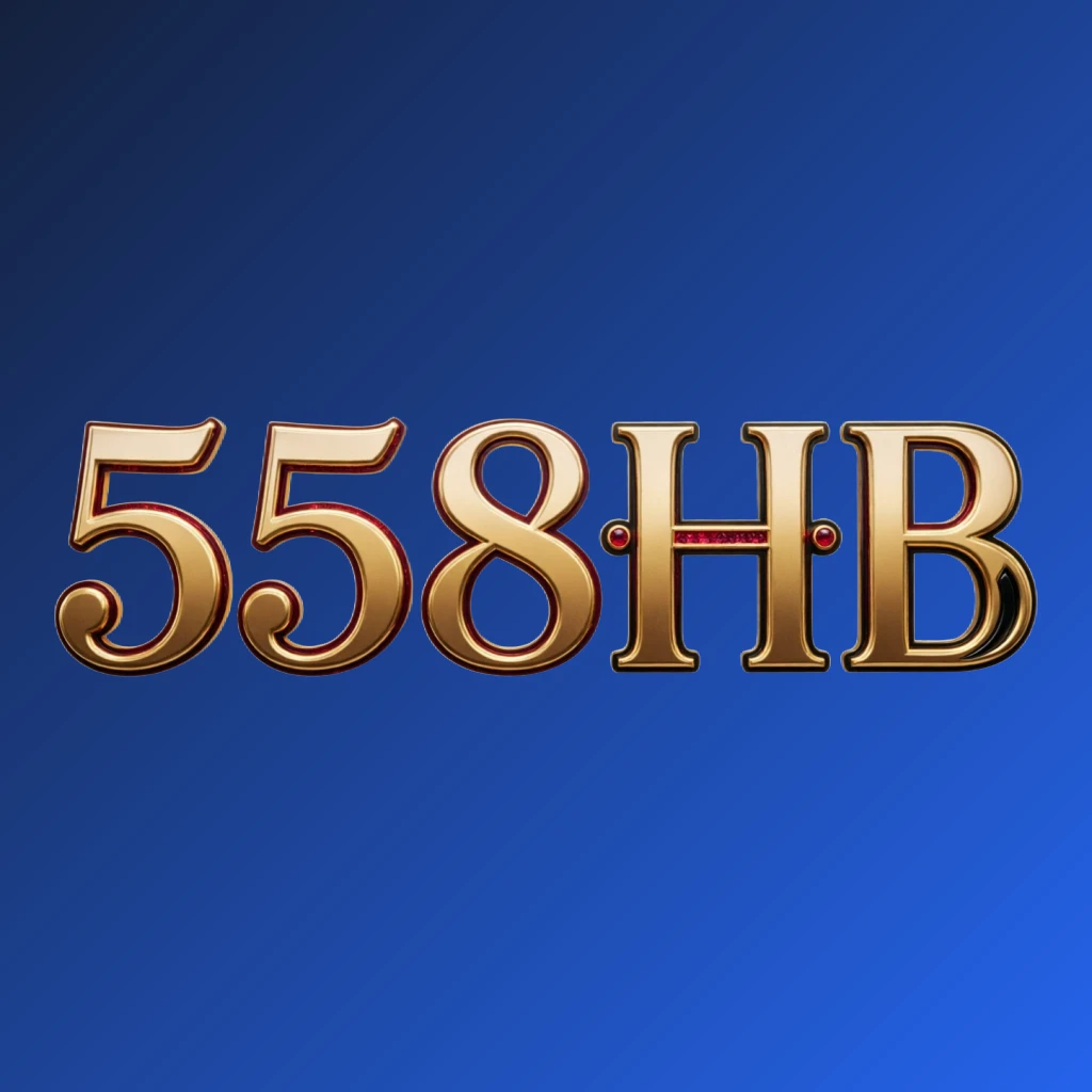 Luxury casino logo for 558HB featuring rich gold gradient text with red and black accents, elegant lights, and a high-end entertainment style on a transparent background, designed as a horizontal rectangular wordmark for website header